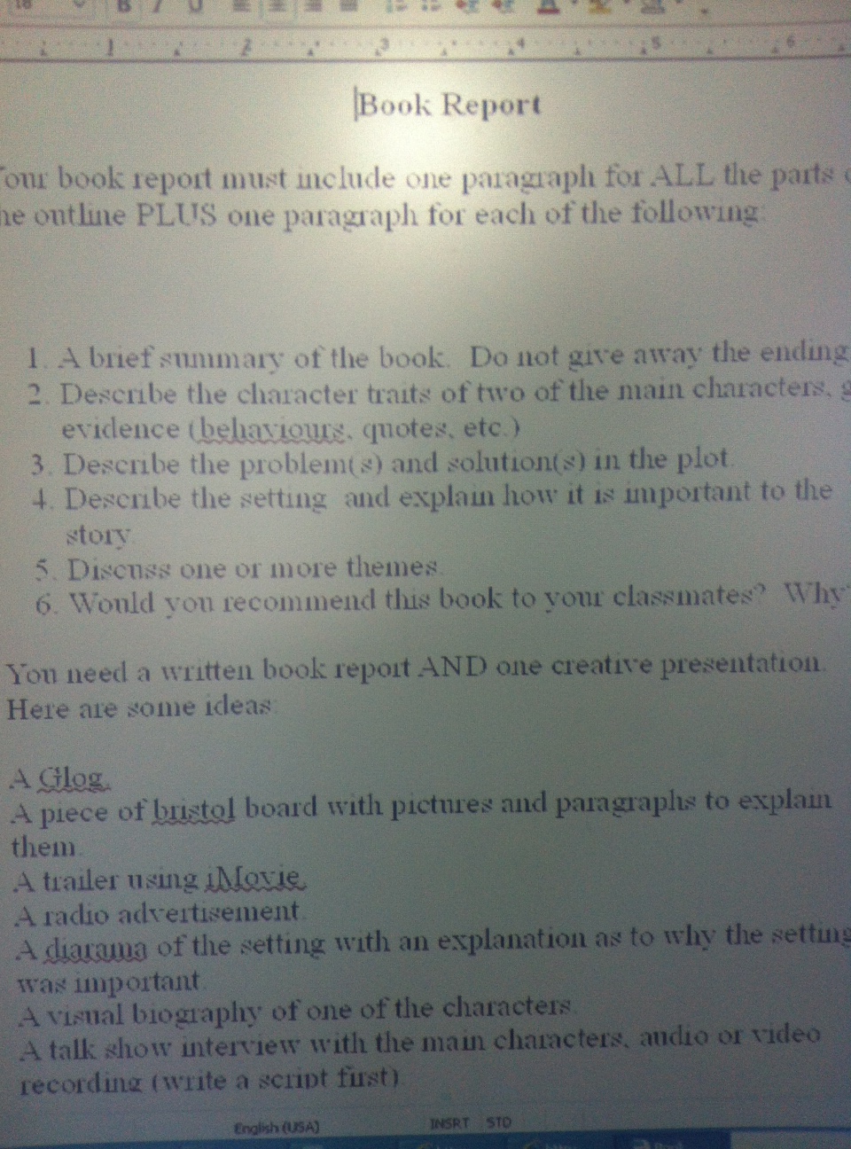 Main parts of book report